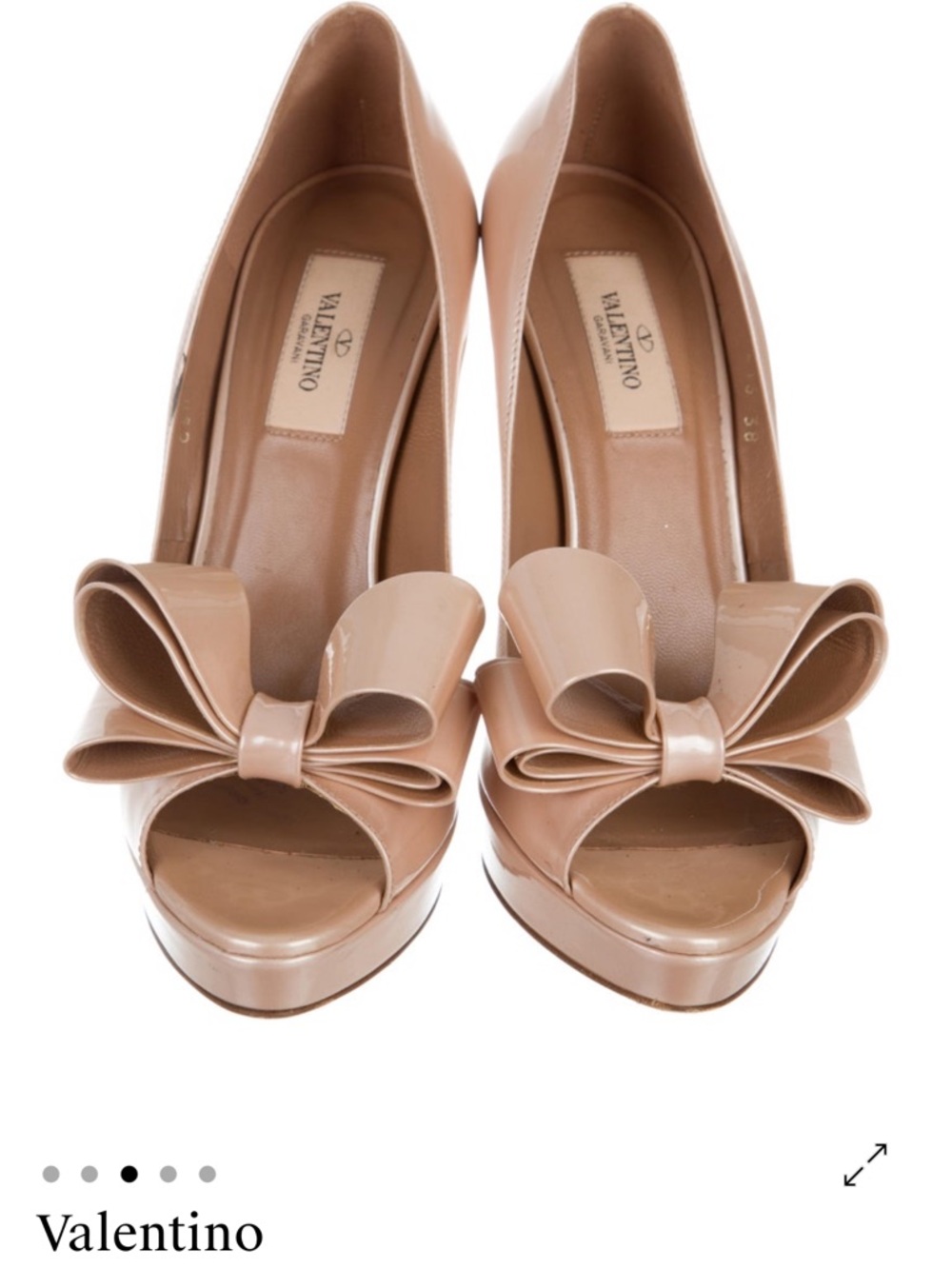 Valentino Beige Patent Leather Bow Peep-Toe Pumps